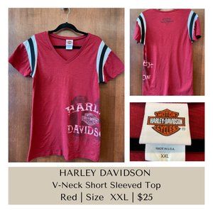 Women's HARLEY-DAVIDSON V-Neck Short Sleeve Top - Red XXL